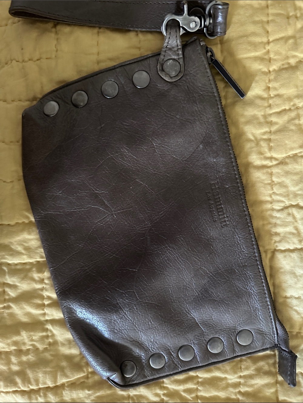 Vintage Hammitt Los Angeles Leather Studded Clutch Pouch - Pewter Grey
